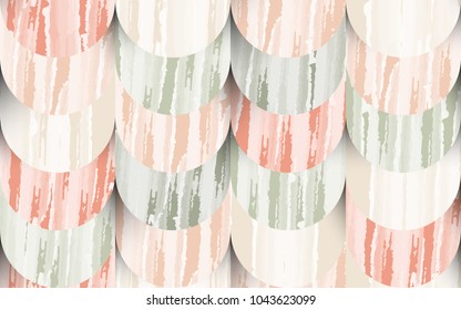 Seamless pattern, watercolor texture in half circle shapes with shadow, pastel red and green tones