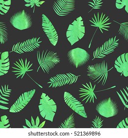 Seamless pattern watercolor tropical leaves on a beautiful background