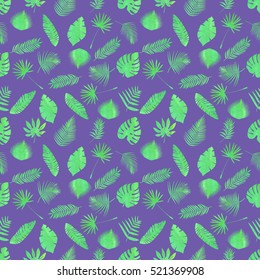 Seamless pattern watercolor tropical leaves on a beautiful background