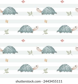 Seamless pattern with watercolor turtle. Cute childish background. Watercolor animals wallpaper in pastel colors