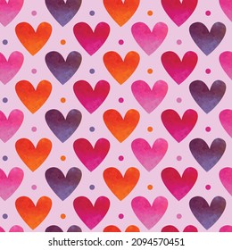 patrón ininterrumpido acuarela forma de corazón del día de valentina con pequeño ornamento de círculo