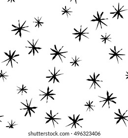 Seamless pattern with watercolor vector snowflakes and stars