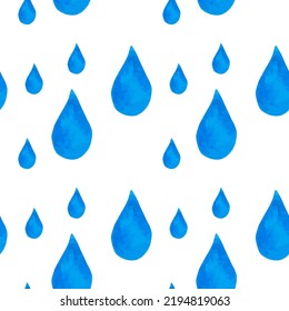 Patrón sin foco con gotas de agua acuáticas. Lluvia. Para imprimir papel envolvente, papel pintado, embalaje, tela. Ilustración vectorial dibujada a mano.