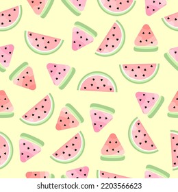 Seamless pattern of watercolor watermelon flat vector design. Can be used for food background, digital printing, wallpaper, or food interior