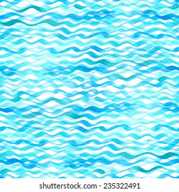 Seamless pattern of watercolor waves. Blue watercolour waves on white background.