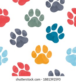 seamless pattern of  watercolour animal footprints. silhouette of a paw print. Vector Illustration. Elegant template for fashion prints