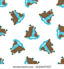 Seamless pattern of a waterfall cascading down a rocky cliff with trees, perfect for nature themed designs