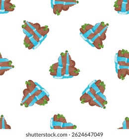 Seamless pattern of waterfall cascading down brown rock formation, creating beautiful natural landscape