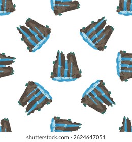 Seamless pattern of a waterfall cascading down a rocky mountain with trees, perfect for nature themed designs