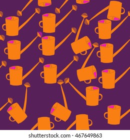 Seamless   pattern of watering can, doodles,  object,ellipses  . Hand drawn.