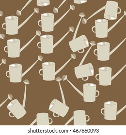 Seamless   pattern of watering can, doodles,  object,ellipses  . Hand drawn.