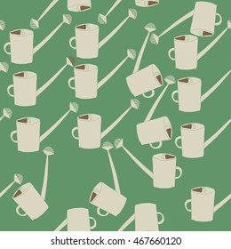 Seamless   pattern of watering can, doodles,  object,ellipses  . Hand drawn.