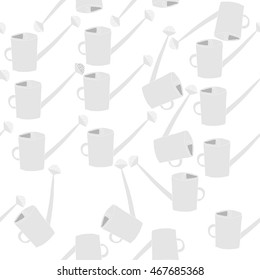 Seamless   pattern of watering can, doodles,  object,ellipses  . Hand drawn.