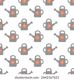 Seamless Pattern with Watering can. Garden background. Vector flat illustration.