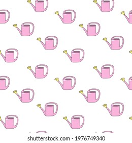 Seamless pattern with watering can. Gardening. For printing wrapping paper, wallpaper, packaging, fabric. Hand Drawn vector illustration.