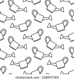 Seamless pattern with watering can hand drawn doodle outline vector