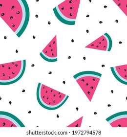 Seamless pattern with watermelon. Colorfull summer pattern for textile. Watermelon on white background. Vector illustration
