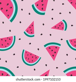 Seamless pattern with watermelon. Colorfull pattern for textile. Watermelon on pink background. Vector illustration