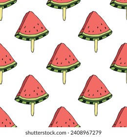 Patrón sin soldadura con doodle de sandía para impresión decorativa, papel de envoltura, tarjetas de felicitación, papel de pared y tela