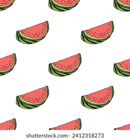 Seamless pattern with watermelon doodle for decorative print, wrapping paper, greeting cards, wallpaper and fabric
