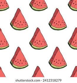 Patrón sin soldadura con doodle de sandía para impresión decorativa, papel de envoltura, tarjetas de felicitación, papel de pared y tela