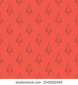 Padrão sem costura com doodle de melancia para impressão decorativa, papel de embrulho, cartões de saudação, papel de parede e tecido