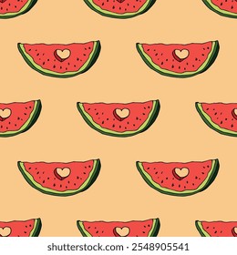 Nahtloses Muster mit Wassermelonen-Doodle für dekorativen Druck, Packpapier, Grußkarten, Tapeten und Stoff