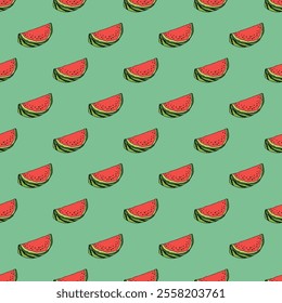 Seamless pattern with watermelon doodle for decorative print, wrapping paper, greeting cards, wallpaper and fabric