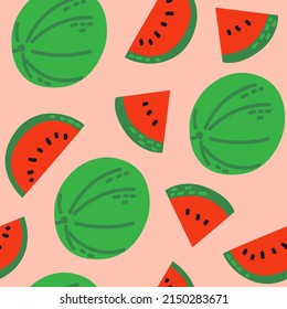 Seamless pattern with watermelon fruit slices. Vector background. 