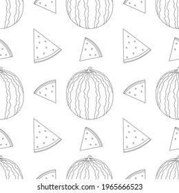 Seamless pattern watermelon graphics black and white coloring vector illustration	