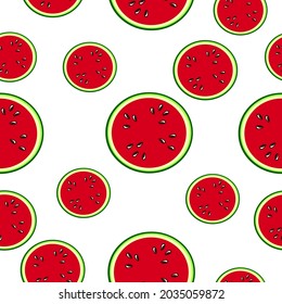 Seamless pattern of watermelon halves on a white background.Vector watermelon fruit pattern can be used in textiles,juice packages
,postcards.