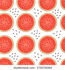 Nahtloses Muster von Wassermelonen-Halbblättern von Wassermelonen mit Samen-flache Vektor-Abbildung auf weißem Hintergrund