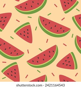nahtloses Muster mit handgezeichnet gezogenen Sommerfrüchten aus Wassermelone in modernem Vektorgrafik-Design für Textilien, gedruckte Materialien, Stoffe, Teppiche, Buchumschläge, Hintergründe, Tapeten