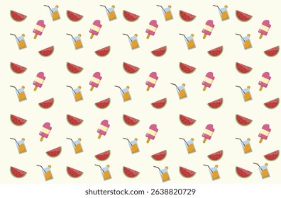 Seamless pattern with watermelon, ice-cream and Smoothie and abstract elements. Vector backgrounds with hand drawn fruits, watermelons, ice cream