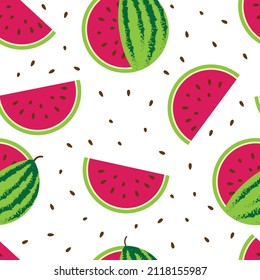 Seamless pattern with watermelon illustration on white background. Best for home decor, paper, textile, etc.