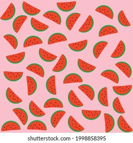 
Seamless pattern with watermelon isolated on a plain pink background. Hand drawn textile in cute cute cartoon style. very good for greeting card backgrounds, gift wrapping, etc. esp 10, free to edit.