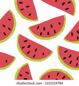 Seamless pattern with watermelon pattern. Juicy fruits and berries. Vector illustration for printing on banner, packaging paper, Wallpaper, fabric, clothing. Cute baby background.