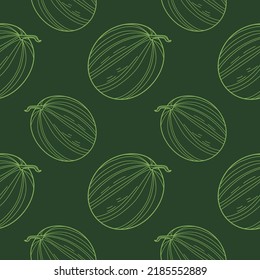 Seamless pattern Watermelon in linear style. Hand drawn Watermelon seamless pattern. Vector illustration
