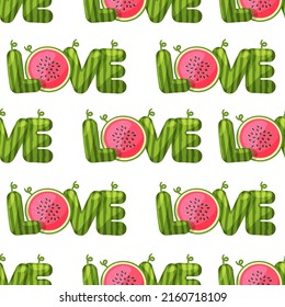 Seamless pattern watermelon love. Vector summer background