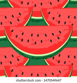 Seamless pattern with watermelon on green background. fresh fruit vector illustration.