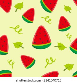 Seamless pattern watermelon on green background