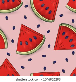seamless pattern of watermelon on pink background