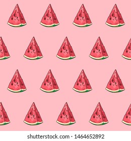 Seamless pattern with watermelon on pink background.