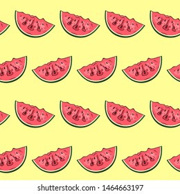 Seamless pattern with watermelon on yellow background.