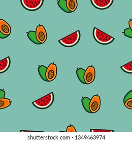 seamless pattern watermelon and papaya fruit. Watermelon and papaya pattern background