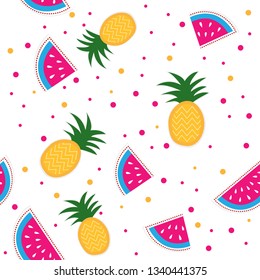 Seamless pattern with watermelon and peneapple pattern. vector illustration