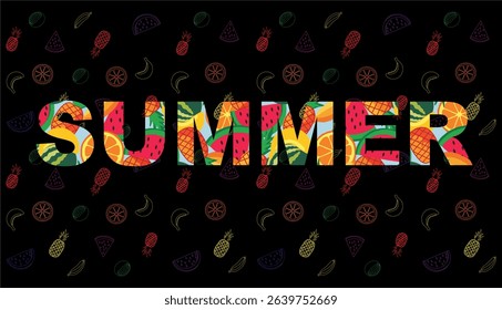 Seamless pattern of watermelon, pineapple, and tropical fruits – flat vector