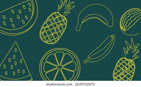 Seamless pattern of watermelon, pineapple, and tropical fruits – flat vector