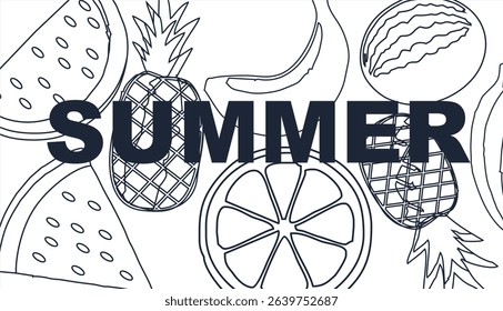 Seamless pattern of watermelon, pineapple, and tropical fruits – flat vector