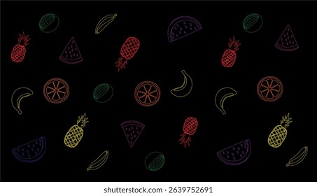 Seamless pattern of watermelon, pineapple, and tropical fruits – flat vector